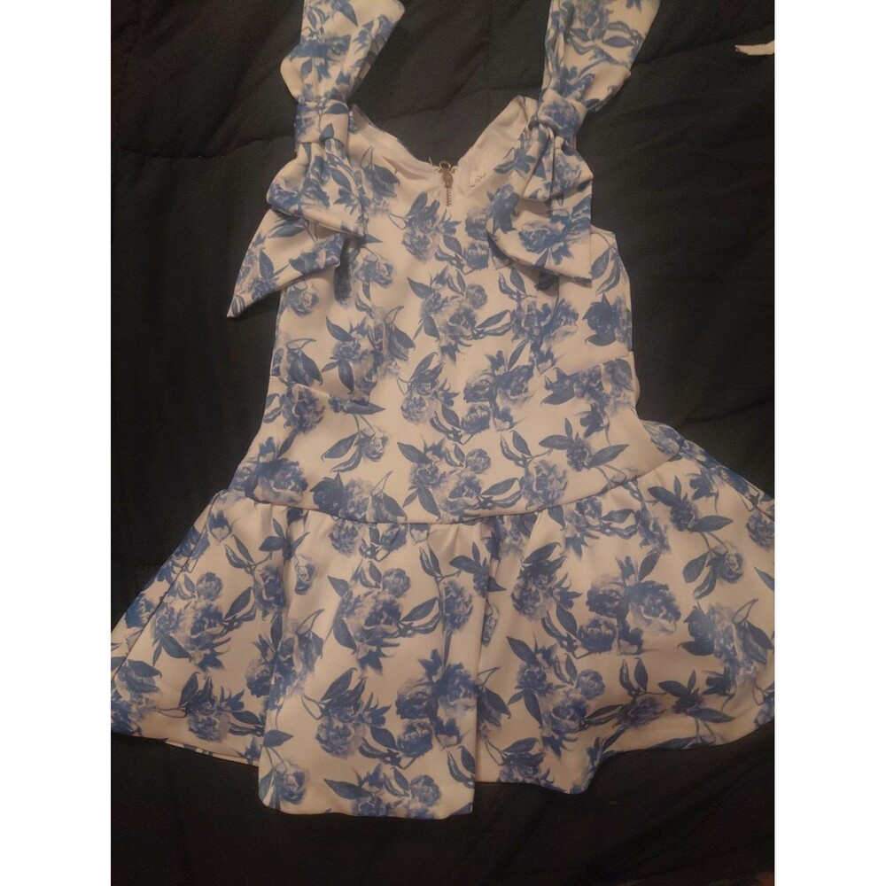GIANNI BINI-GIRLS MINI DRESS SHOULDER BOWS SLEEVELESS BLUE/WHITE FLORAL SIZE 2T